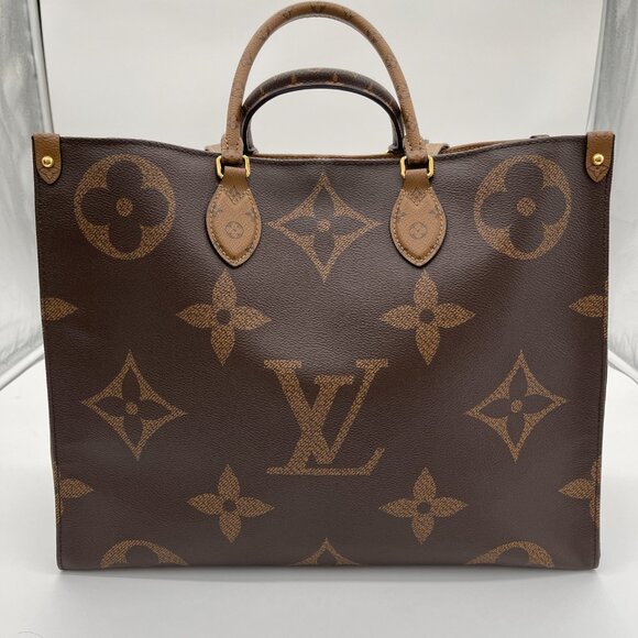 Louis Vuitton Handbags - Louis Vuitton Monogram Reverse On The Go GM Shoulder Tote Beige/Brown (141975)